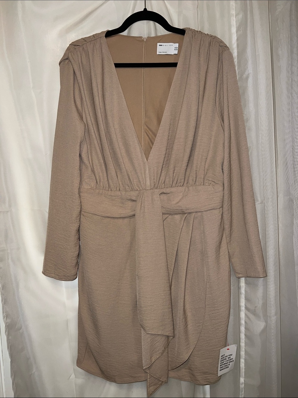 ASOS Neutral Beige Tie-Waist Midi Dress